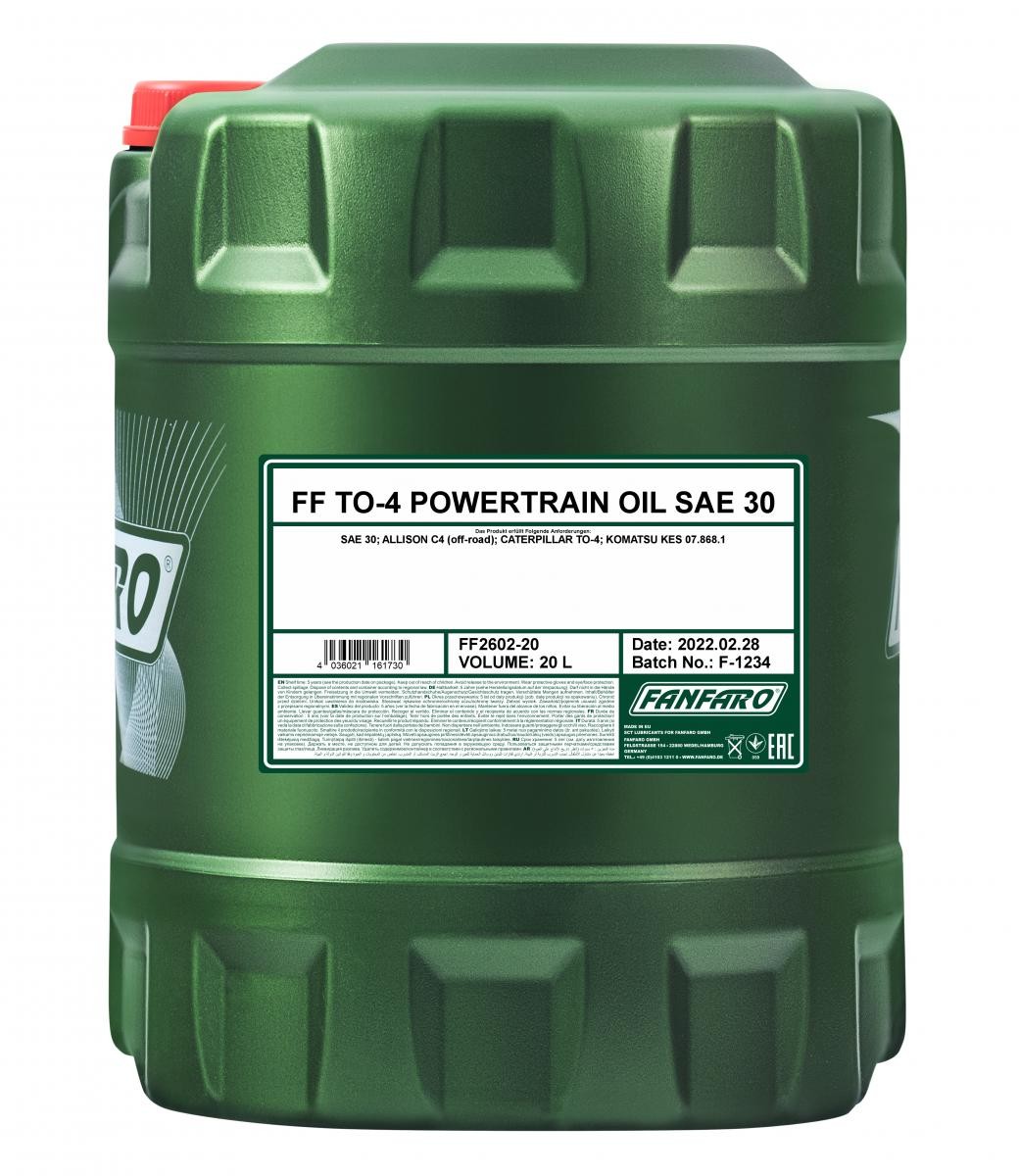 FANFARO TO-4 POWERTRAIN OIL SAE 30, Capacity: 20l CATERPILLAR TO-4, KOMATSU KES 07.868.1, ALLISON C4(off-road) Transmission oil FF2602-20 buy