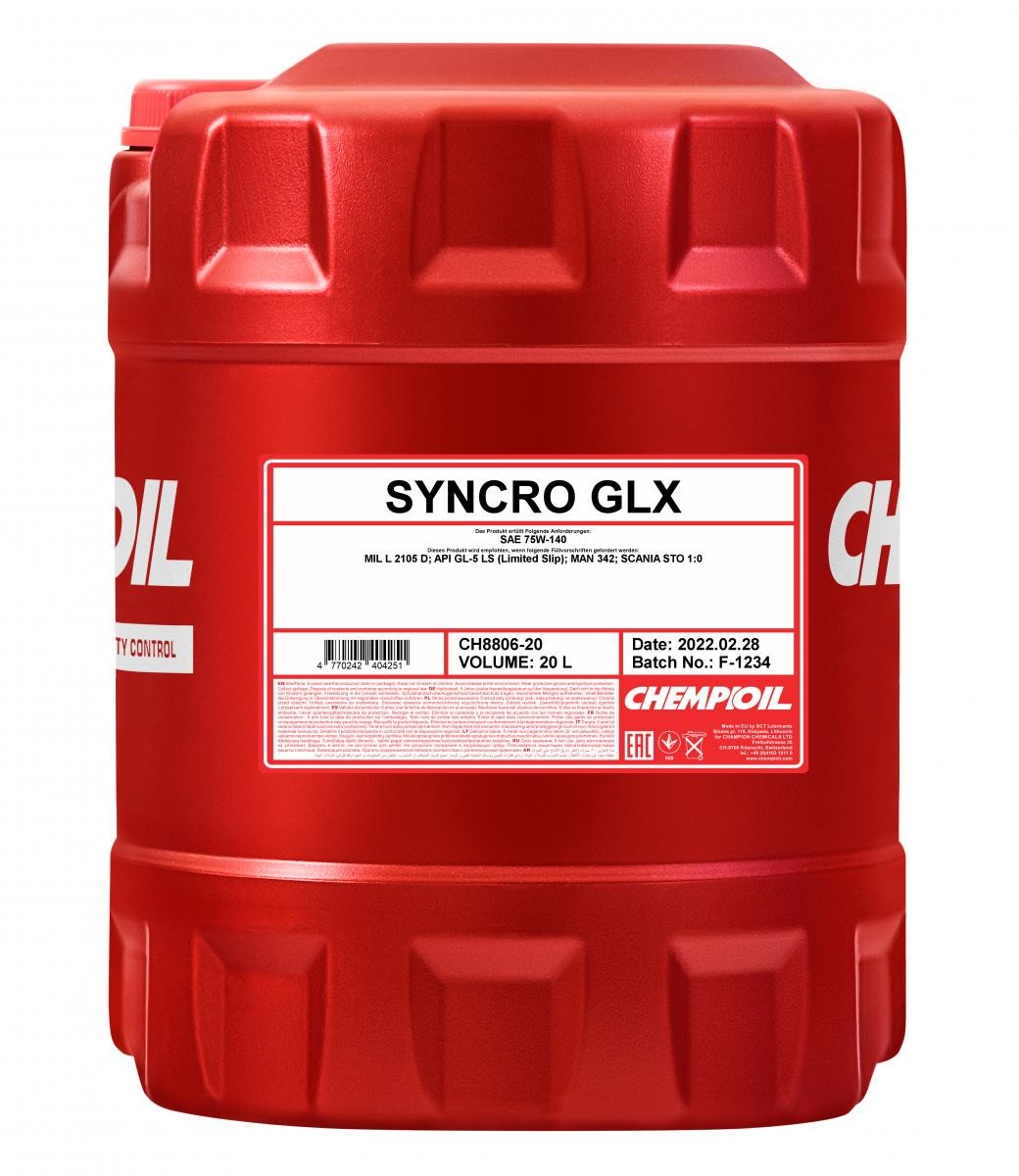 CHEMPIOIL Syncro, GLX 75W-140, Capacity: 20l API GL-5, MIL-L-2105 D, MAN 342, Scania STO 1:0, Manual Transmission, Differential Gear with limited slip Transmission oil CH8806-20 buy
