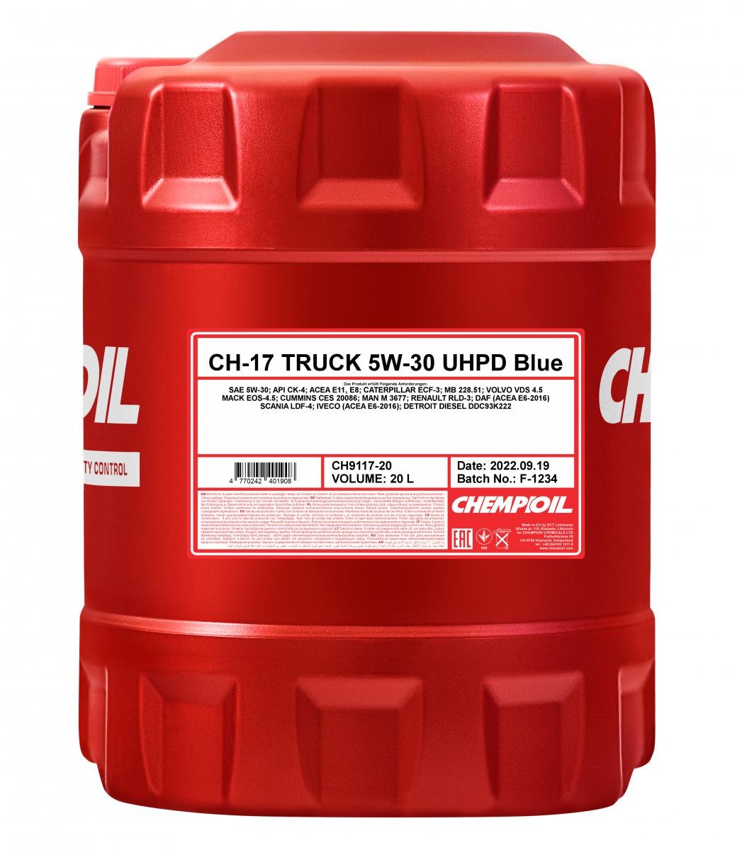 Comprar Aceite de motor CHEMPIOIL CH9117-20 Truck, UHPD Blue CH-17 5W-30, 20L
