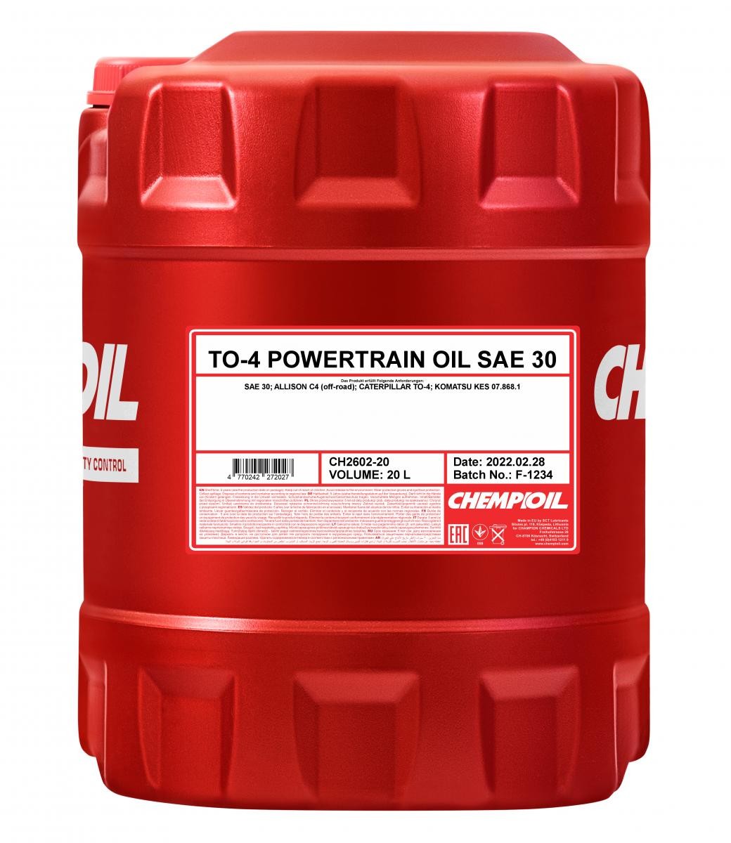 CHEMPIOIL POWERTRAIN OIL, TO-4 CH2602-20 Engine oil SAE 30, 20l