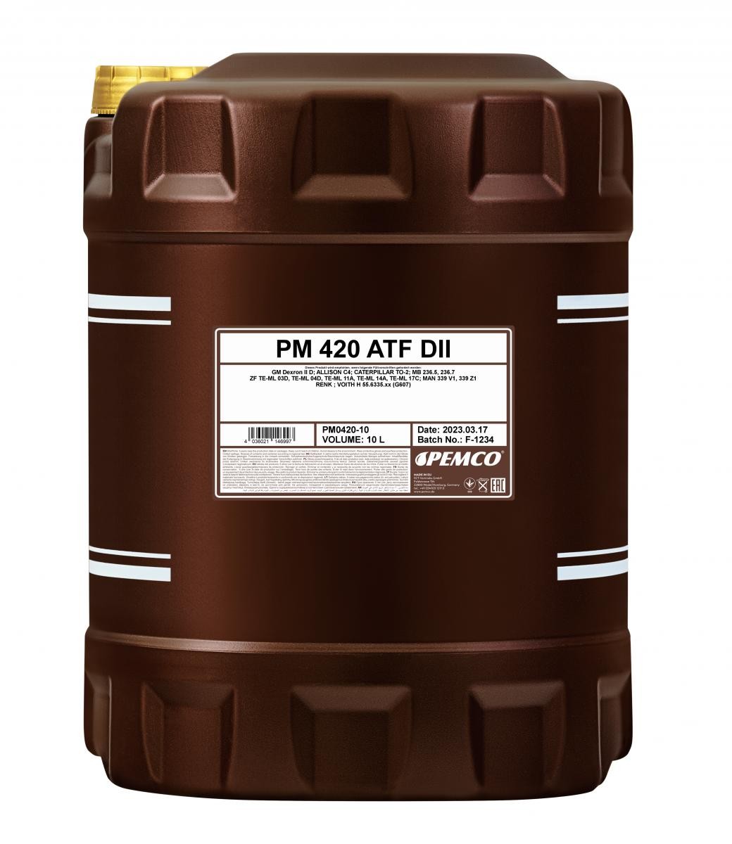 PEMCO iMATIC 420 ATF IID PM0420-10 Automatic transmission fluid ATF II, 10l, Yellow