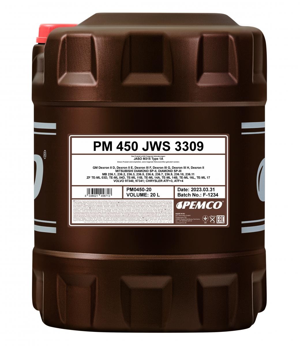 PEMCO iMATIC 450 ATF JWS PM0450-20 Automatic transmission fluid ATF III, 20l, red