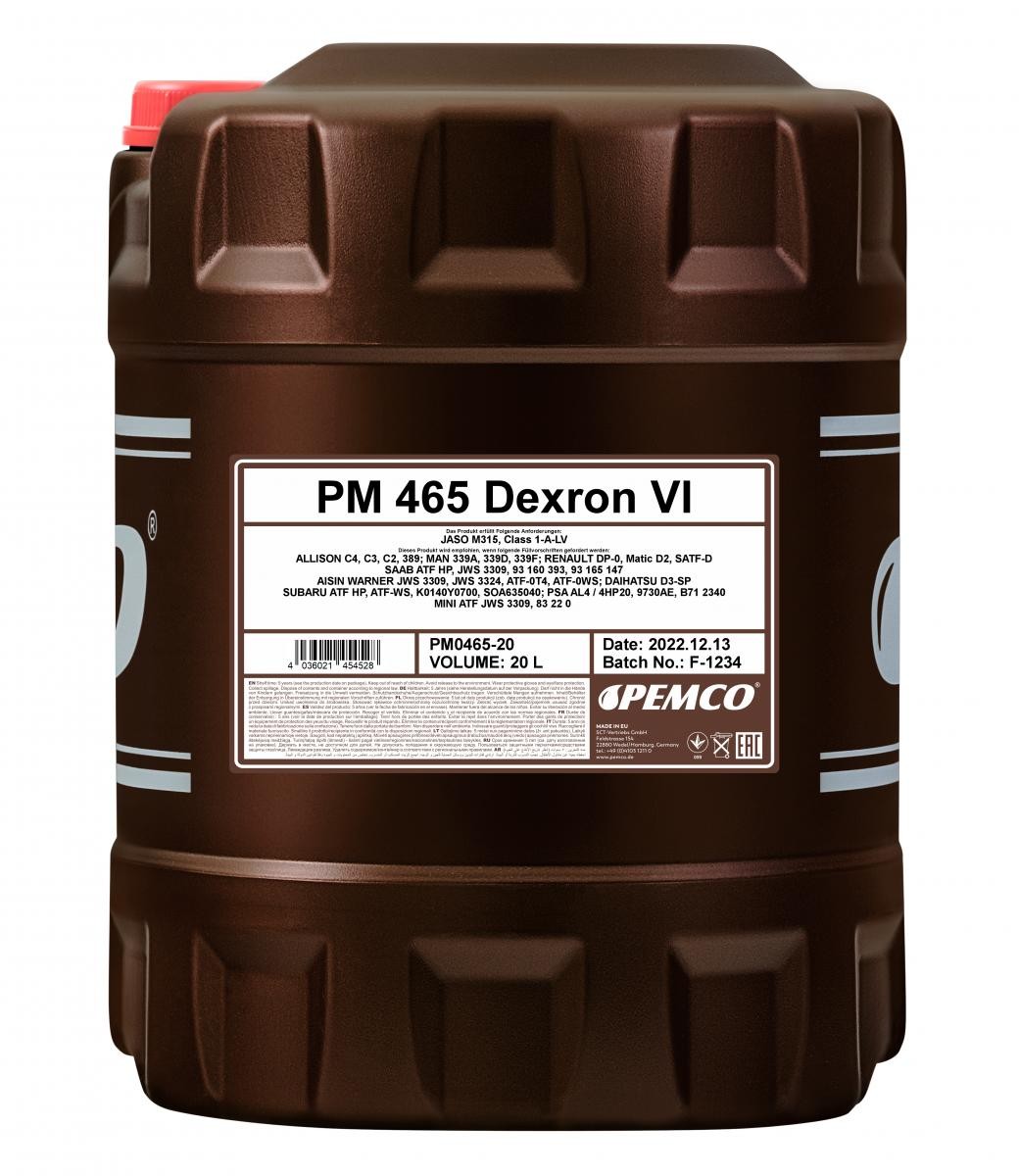 PEMCO iMATIC 465 D VI PM0465-20 Automatic transmission fluid ATF VI, 20l, red