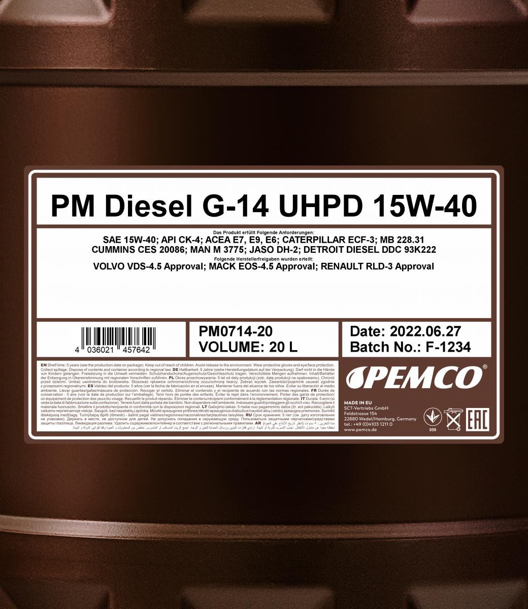 PEMCO Engine oil PM0714-20 suitable for MERCEDES-BENZ VARIO