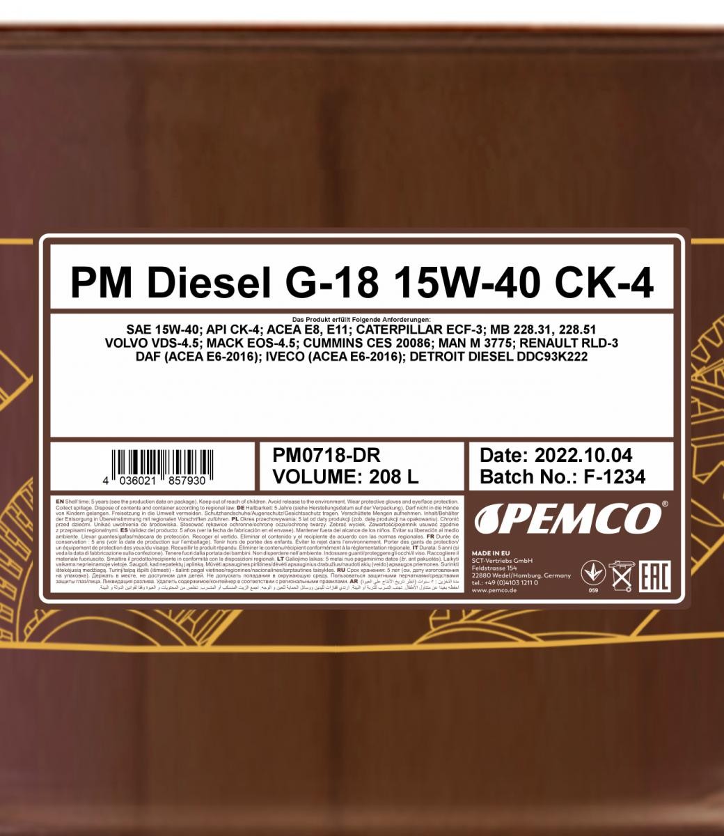 PEMCO Engine oil PM0718-DR suitable for MERCEDES-BENZ VARIO