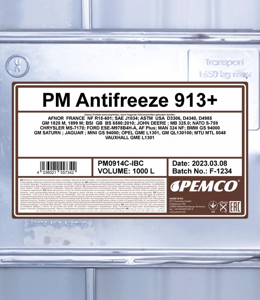 PEMCO Glycol coolant PM0914C-IBC
