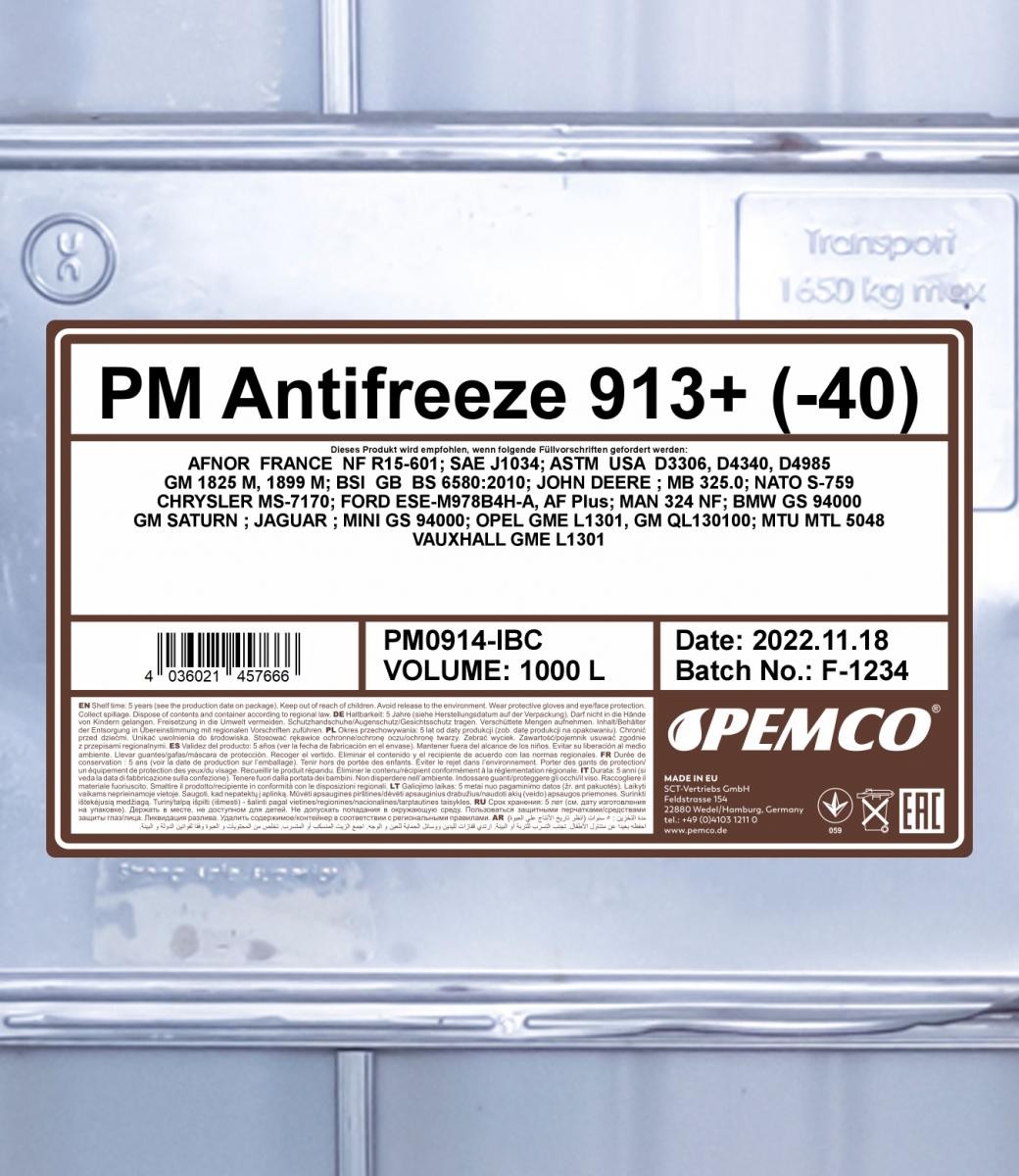 PEMCO Glycol coolant PM0914-IBC