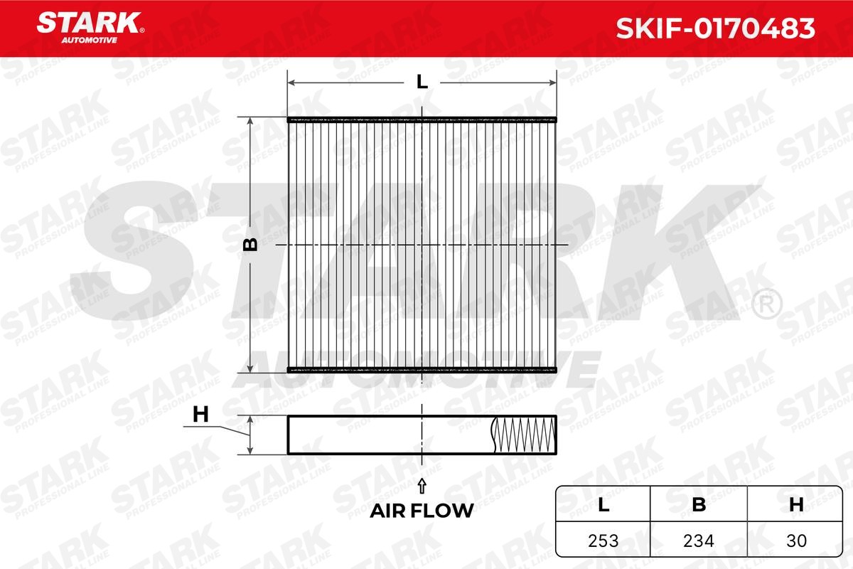 SKIF-0170483 Air con filter SKIF-0170483 STARK Activated Carbon Filter, with anti-allergic effect, with antibacterial action, Particulate filter (PM 2.5), 253 mm x 234,0 mm x 30,0 mm