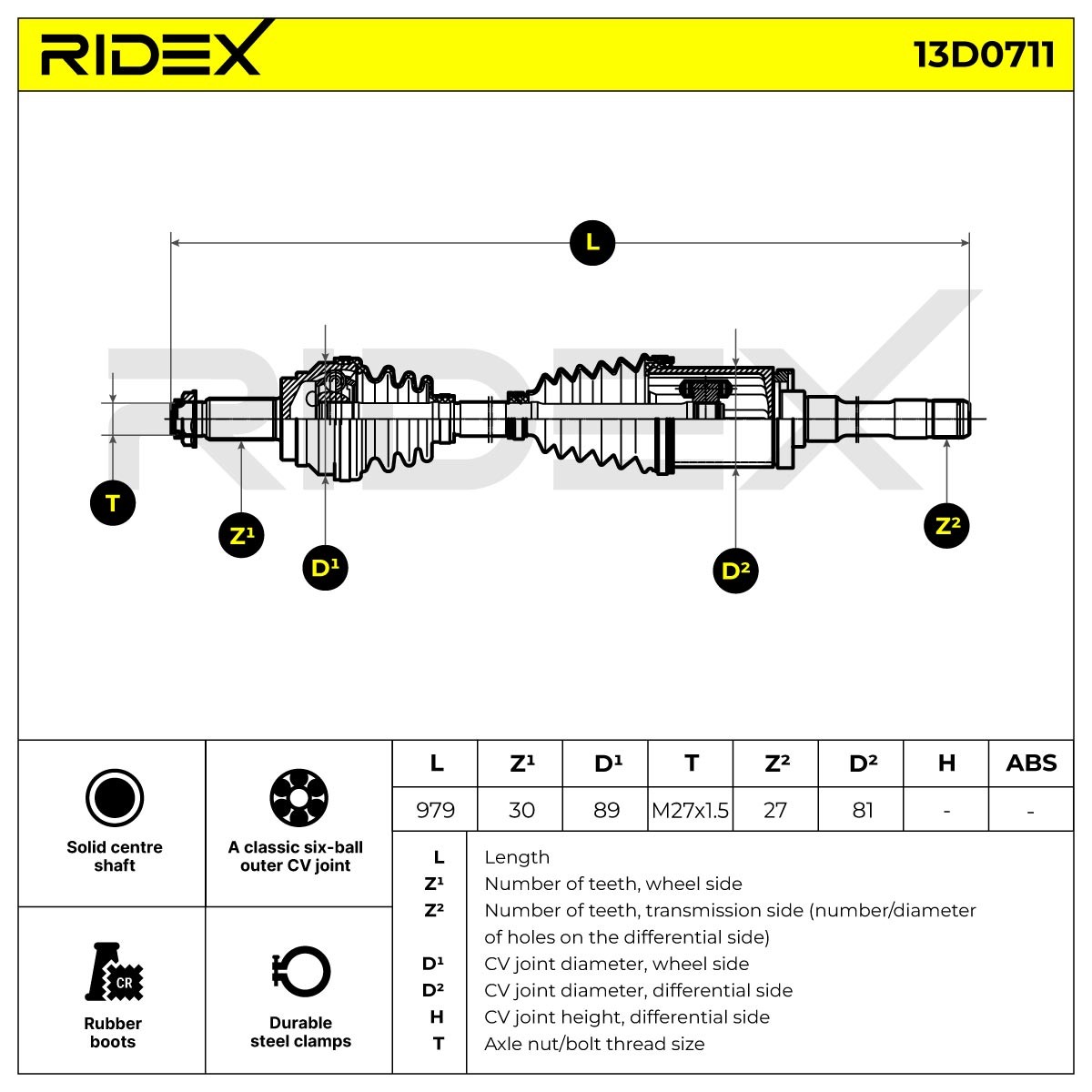 OEM-quality RIDEX 13D0711 CV axle shaft