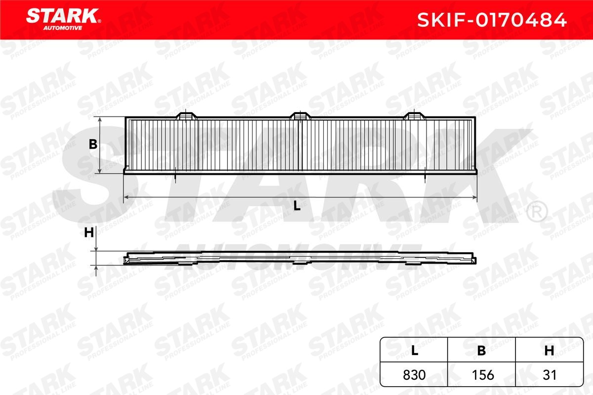 SKIF-0170484 Air con filter SKIF-0170484 STARK with anti-allergic effect, with antibacterial action, Particulate filter (PM 2.5), 830 mm x 156 mm x 31 mm