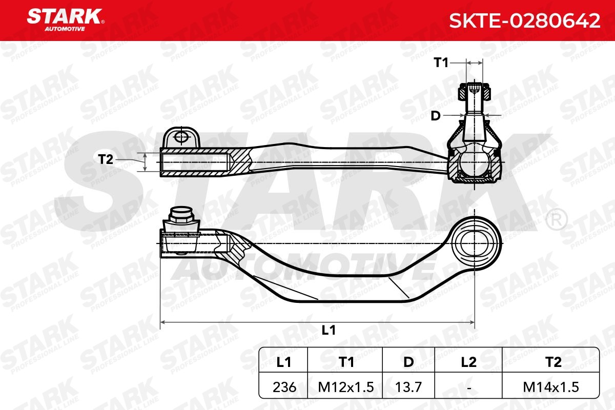 SKTE-0280642 Tie rod end SKTE-0280642 STARK Cone Size 13,8 mm, M12x1,5 mm, Front Axle, Left