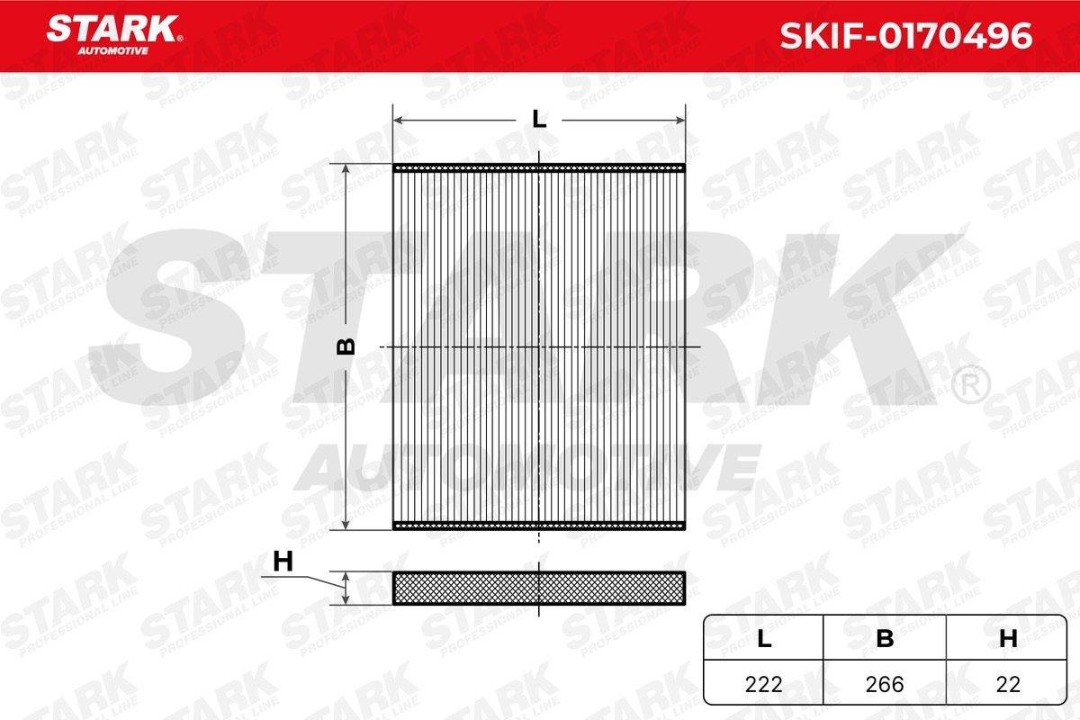 SKIF-0170496 Air con filter SKIF-0170496 STARK with anti-allergic effect, with antibacterial action, Particulate filter (PM 2.5), 222 mm x 266 mm x 22 mm