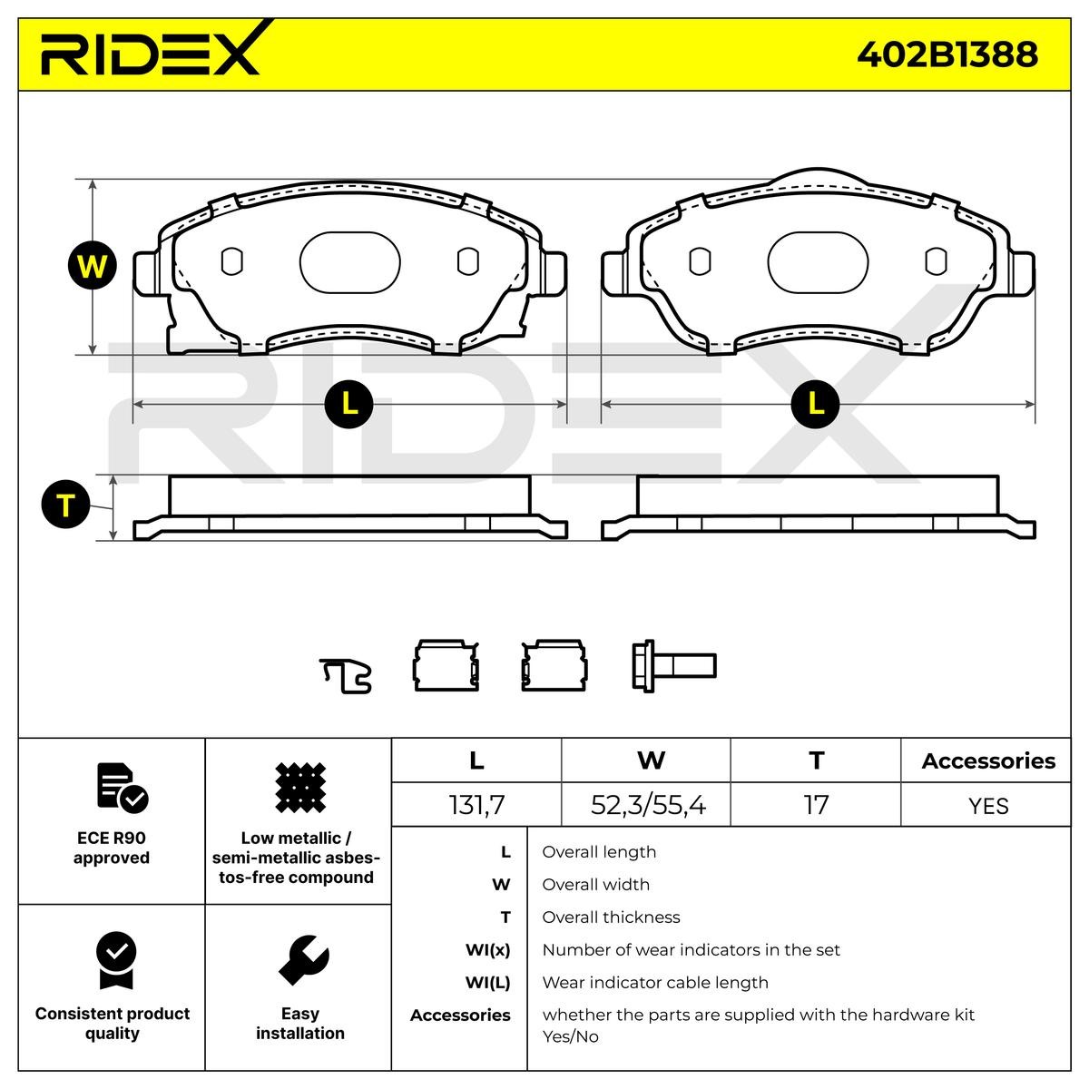 OEM-quality RIDEX 402B1388 Disc pads