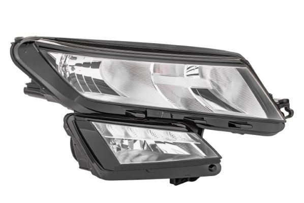 HELLA 1EF 012 669-101 Headlight Right, H7/H7, H8, PWY24W, W5W, Halogen, with low beam, with daytime running light (LED), with indicator, with front fog light, with high beam, for right-hand traffic, with motor for headlamp levelling, with bulbs