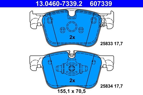 13.0460-7339.2 Set of brake pads 13.0460-7339.2 ATE prepared for wear indicator, excl. wear warning contact