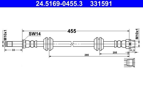Original ATE 331591 Flexible brake line 24.5169-0455.3 for BMW X1