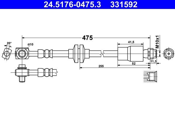 ATE 24.5176-0475.3 Brake hose OPEL MOKKA 2012 price