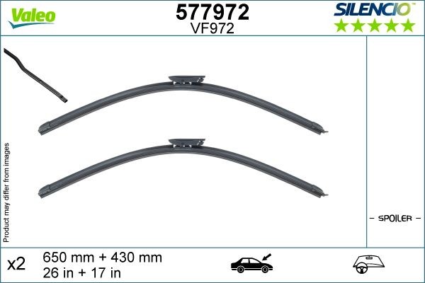 VALEO 577972 Wiper blade 650, 430 mm Front, Flat wiper blade, with spoiler, for left-hand drive vehicles