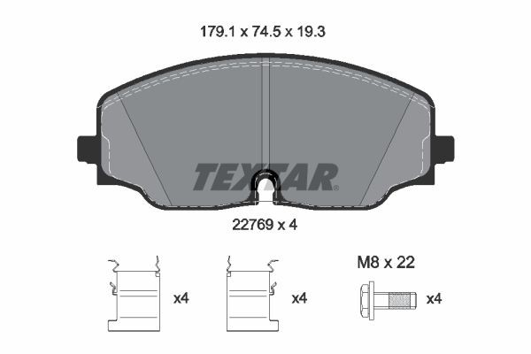 22769 TEXTAR prepared for wear indicator, with brake caliper screws, with accessories Height: 74,5mm, Width: 179,1mm, Thickness: 19,3mm Brake pads 2276901 buy
