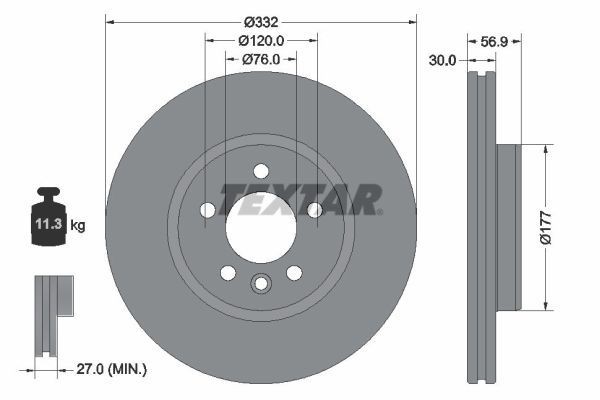 TEXTAR 92307705 Brake disc 332x30mm, 05/06x120, internally vented, Coated, High-carbon