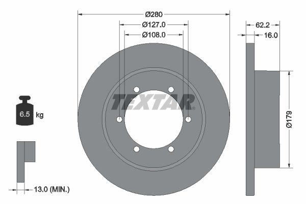 98200 3085 0 1 TEXTAR 280x16mm, 06/06x127, solid Ø: 280mm, Brake Disc Thickness: 16mm Brake rotor 92308500 buy