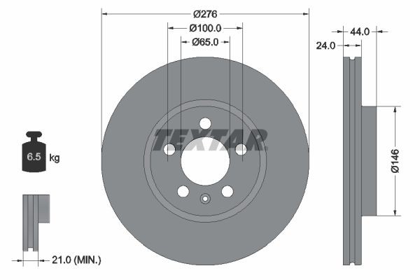 TEXTAR 92313703 Brake disc 276x24mm, 05/06x100, internally vented, Coated