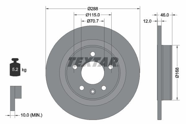 TEXTAR 92314603 Brake disc 288x12mm, 05/06x115, solid, Coated