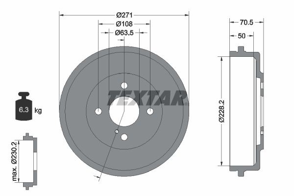 TEXTAR 94045600 Brake Drum without wheel hub, without wheel bearing, without wheel studs, 271mm