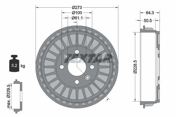 98100 0461 0 1 TEXTAR without wheel hub, without wheel bearing, without wheel studs, 273mm Drum Brake 94046100 buy