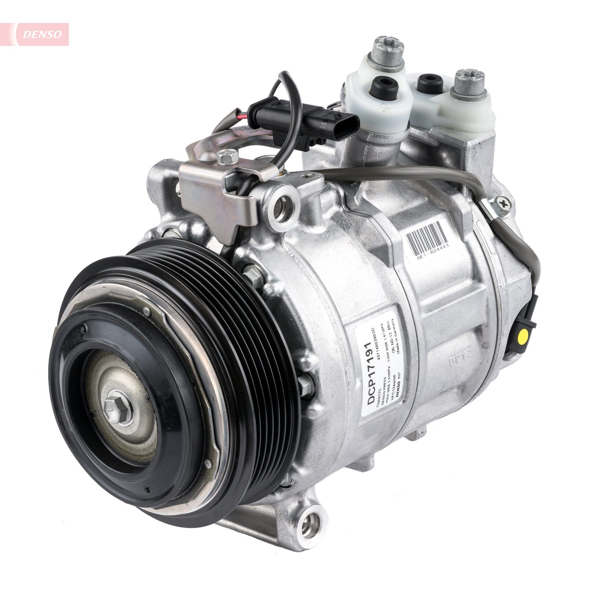 DENSO DCP17191 Air conditioning compressor 7SAS17C, 12V, PAG 46 YF, R 1234yf, R 134a, with magnetic clutch