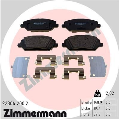 22804 ZIMMERMANN with acoustic wear warning, Photo corresponds to scope of supply, with sliding plate Height: 60mm, Width: 149mm, Thickness: 20mm Brake pads 22804.200.2 buy