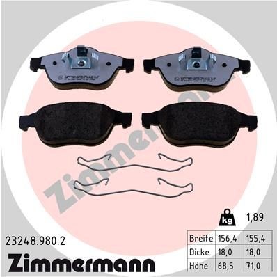 23245 ZIMMERMANN Photo corresponds to scope of supply, with spring Height 1: 71mm, Height 2: 68mm, Width 1: 155mm, Width 2 [mm]: 156mm, Thickness: 18mm Brake pads 23248.980.2 buy