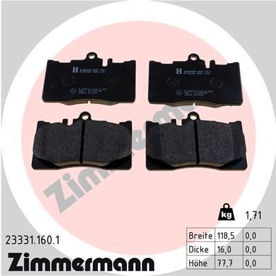 23331 ZIMMERMANN prepared for wear indicator, Photo corresponds to scope of supply Height: 79mm, Width: 118mm, Thickness: 16mm Brake pads 23331.160.1 buy