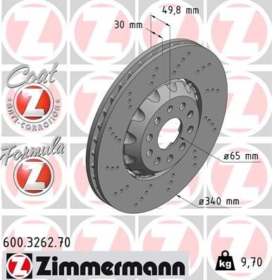 ZIMMERMANN 600.3262.70 Brake disc 340x30mm, 10/5, 5x112, internally vented, Perforated, two-part brake disc, coated, Alloyed/High-carbon
