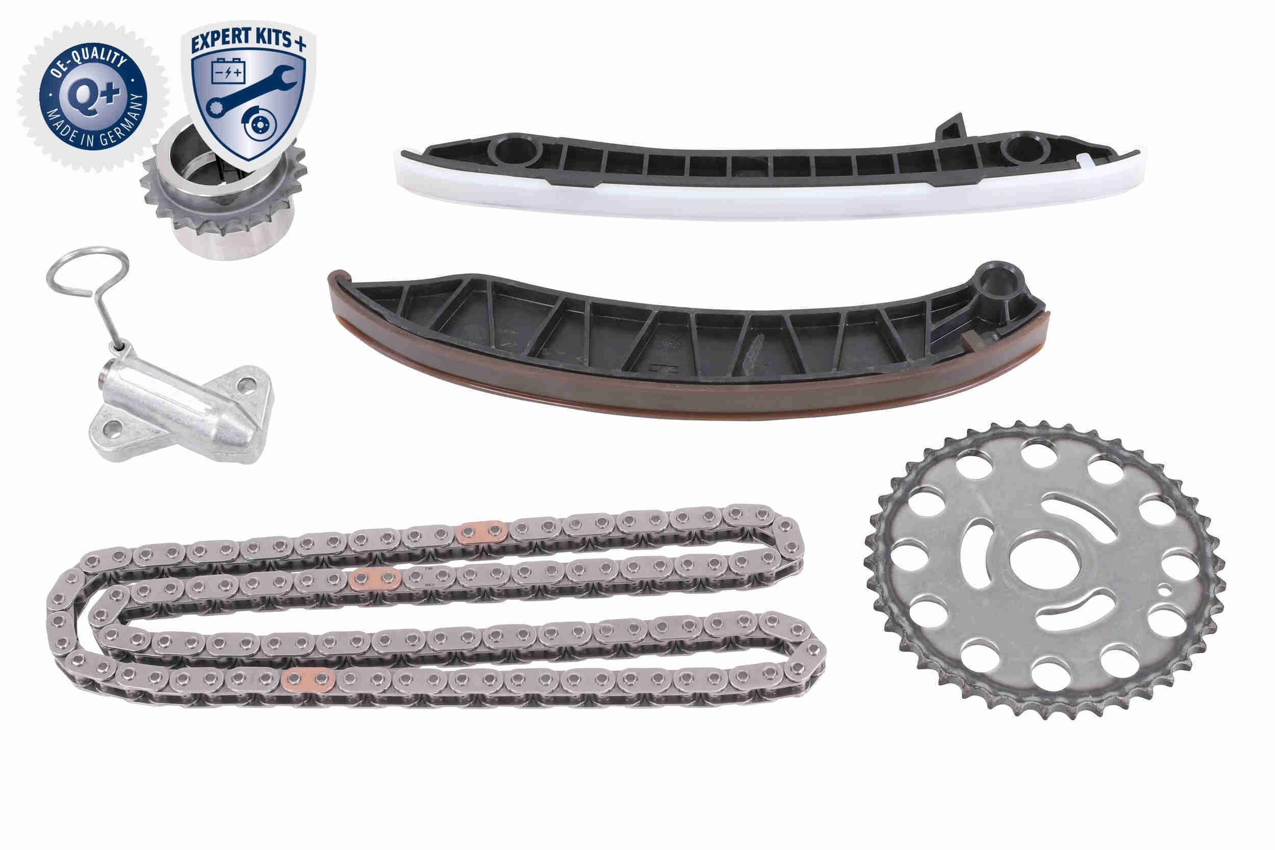 VAICO V46-10001 Timing chain kit with chain tensioner, with slide rails, with camshaft gear, with crankshaft gear, for camshaft, Simplex, Closed chain