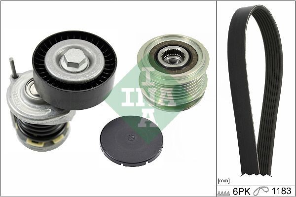 INA Pulleys: with freewheel belt pulley Length: 1183mm, Number of ribs: 6 Serpentine belt kit 529 0466 20 buy