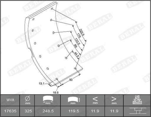 BERAL KBL17635.0-1560 Bremsbelagsatz, Trommelbremse für IVECO Zeta LKW in Original Qualität
