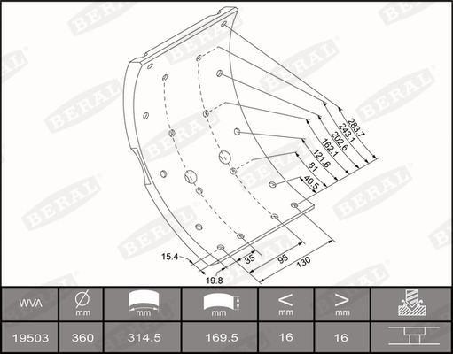 19 503 16,00 60 4 BERAL Brake Lining Kit, drum brake KBL19503.0-1626 buy
