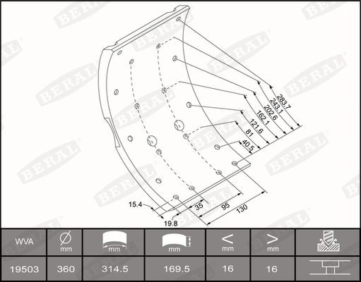 BERAL KBL19503.0-1637 Bremsbelagsatz, Trommelbremse für IVECO EuroFire LKW in Original Qualität