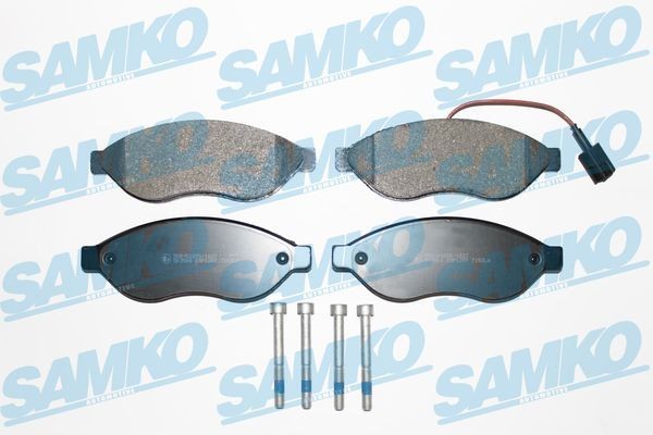 SAMKO 5SP1287 Bremsbelagsatz Vorderachse, inkl. Verschleißwarnkontakt, mit Klebefolie, mit Schrauben, mit Zubehör
