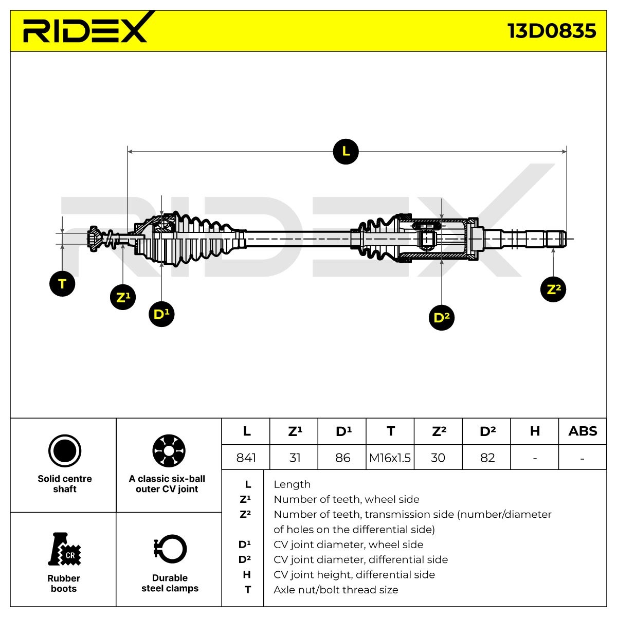 RIDEX 13D0835 Drive shaft 841,00, 348,00mm