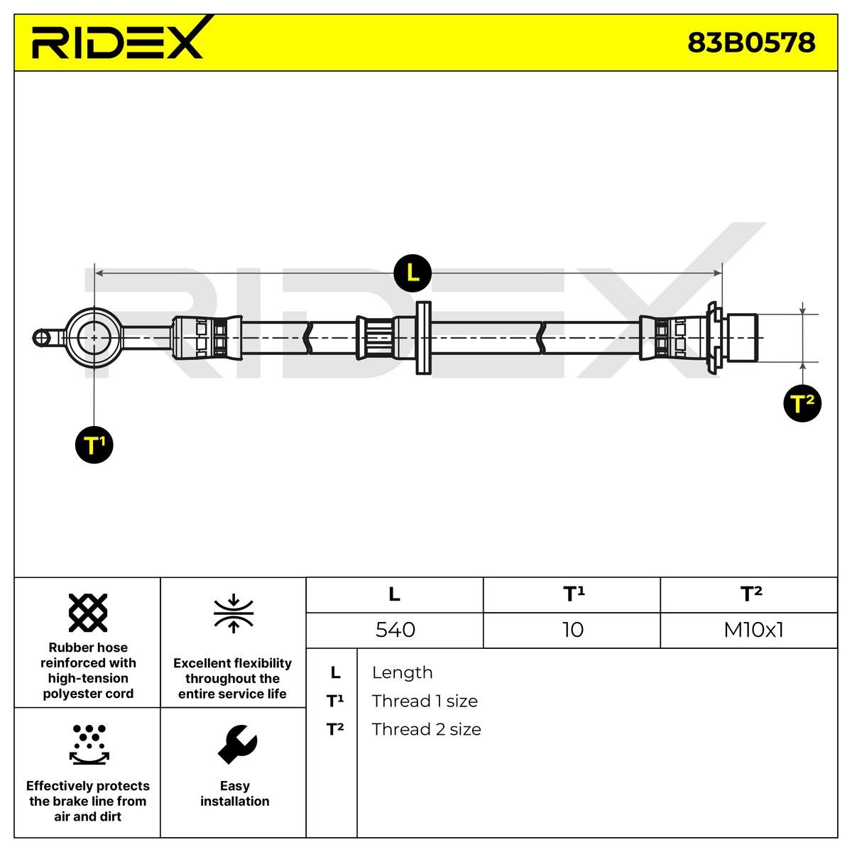 RIDEX Flexible De Frein TOYOTA 83B0578 9008094204,9094702A45,9094702C31 Durite De Frein 9094702D76