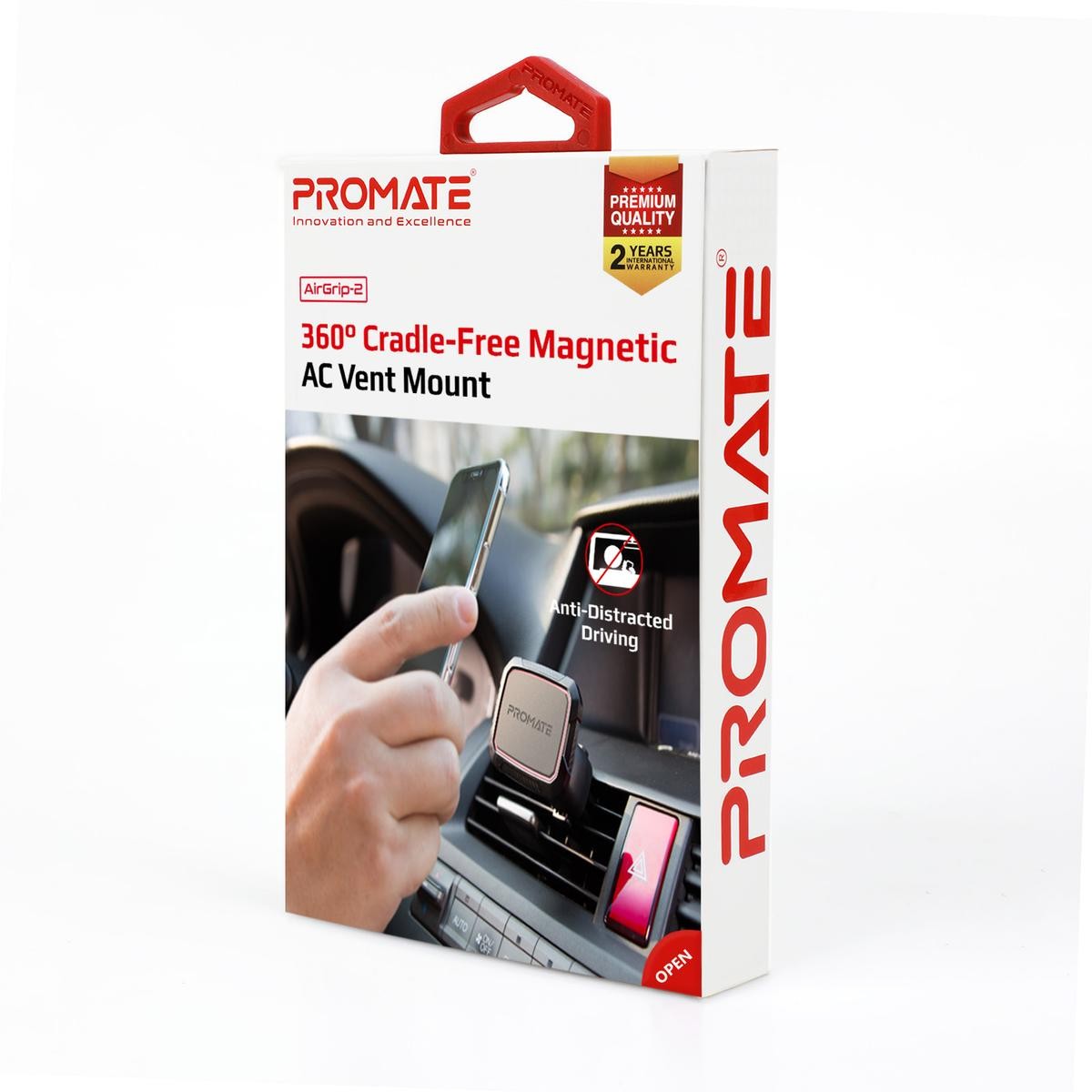 Support de Voiture magnétique Promate AirGrip-1 Pour Smartphone / Rouge et  Noir