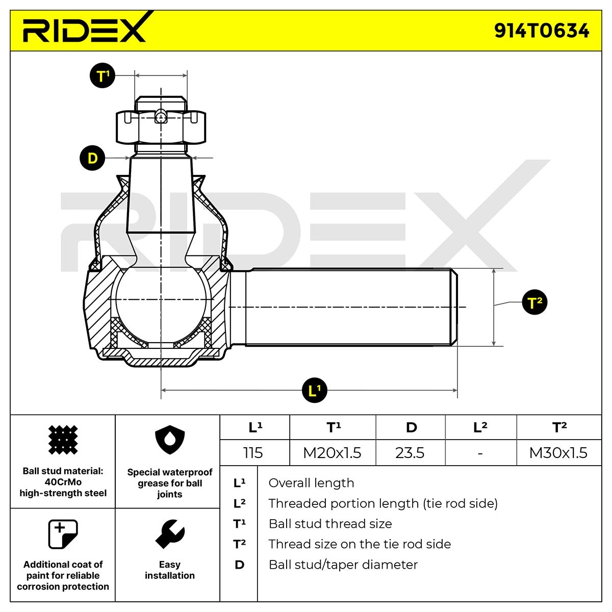 OEM-quality RIDEX 914T0634 Track rod end