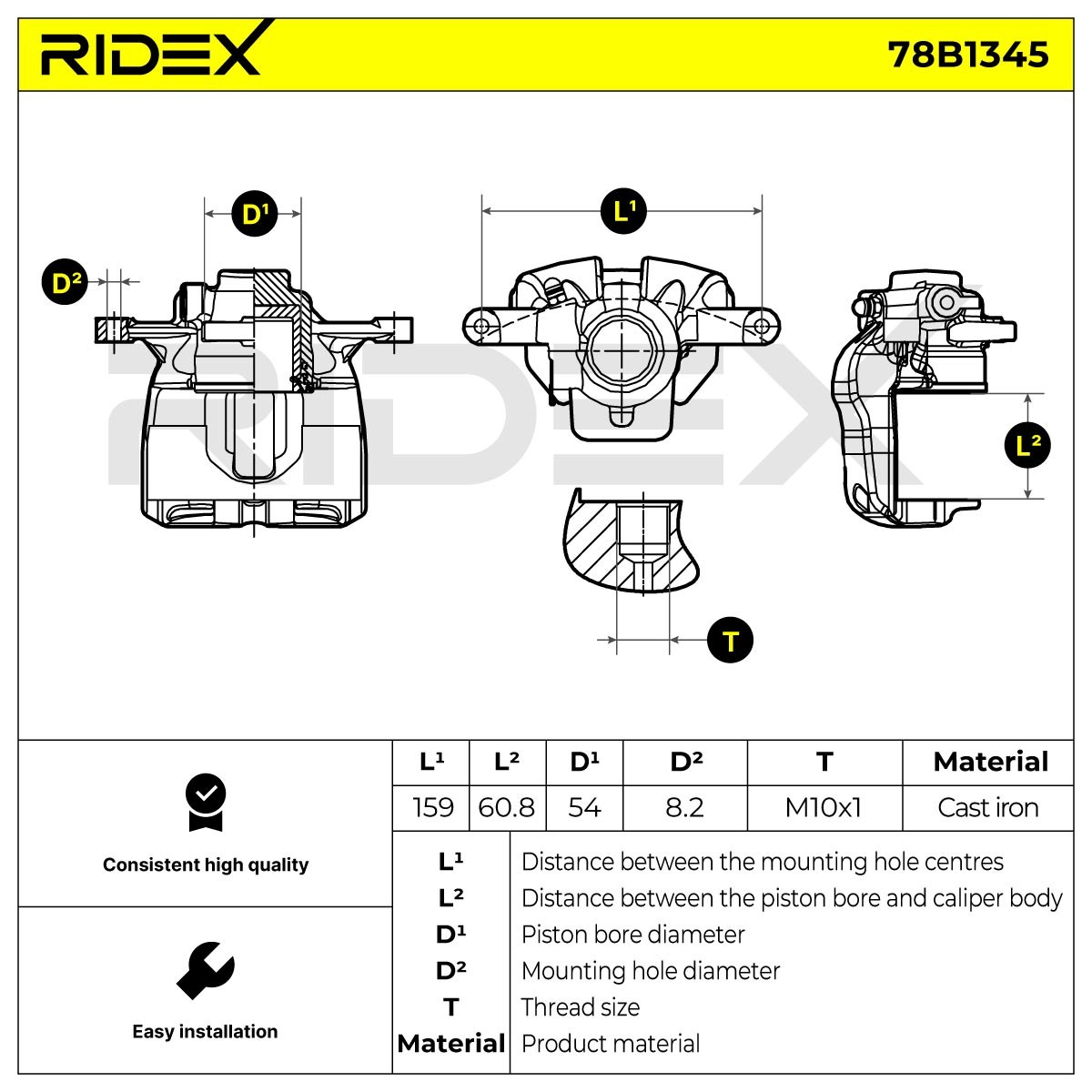 OEM-quality RIDEX 78B1345 Brake caliper