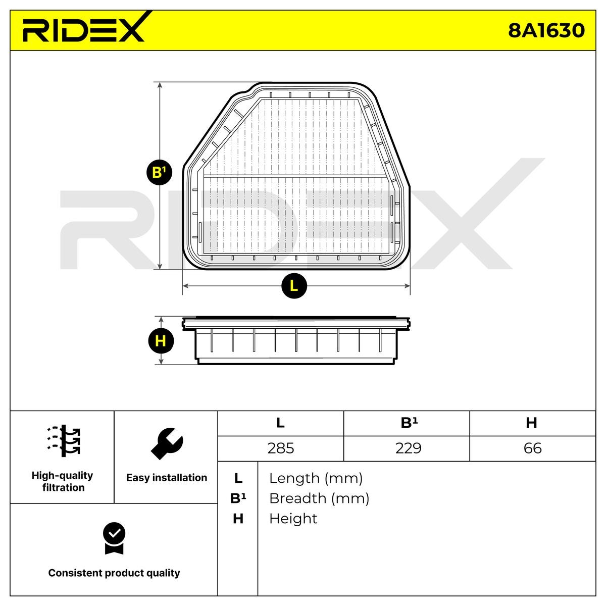 OEM-quality RIDEX 8A1630 Engine filter