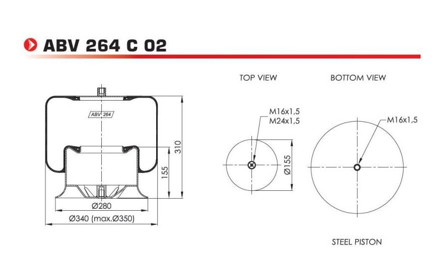 ABV264C02 NEOTEC Federbalg, Luftfederung MERCEDES-BENZ ACTROS MP2 / MP3