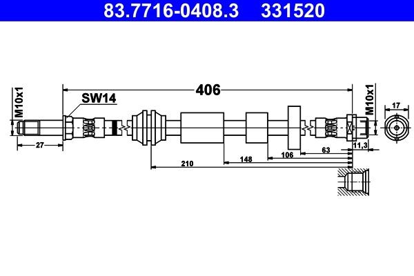 331520 ATE 406 mm, M10x1 Length: 406mm, Internal Thread: M10x1mm, External Thread: M10x1mm Brake line 83.7716-0408.3 buy