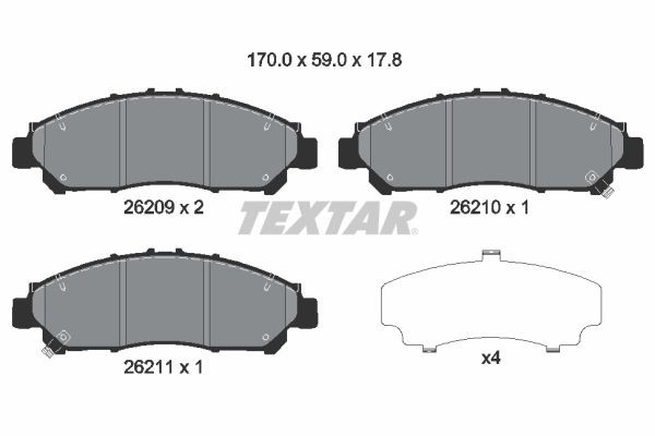 26209 TEXTAR with acoustic wear warning Height: 59,3mm, Width: 169,7mm, Thickness: 17,8mm Brake pads 2620901 buy