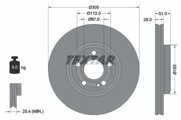 TEXTAR 92323405 Brake disc 305x28mm, 05/06x112, internally vented, Coated, High-carbon